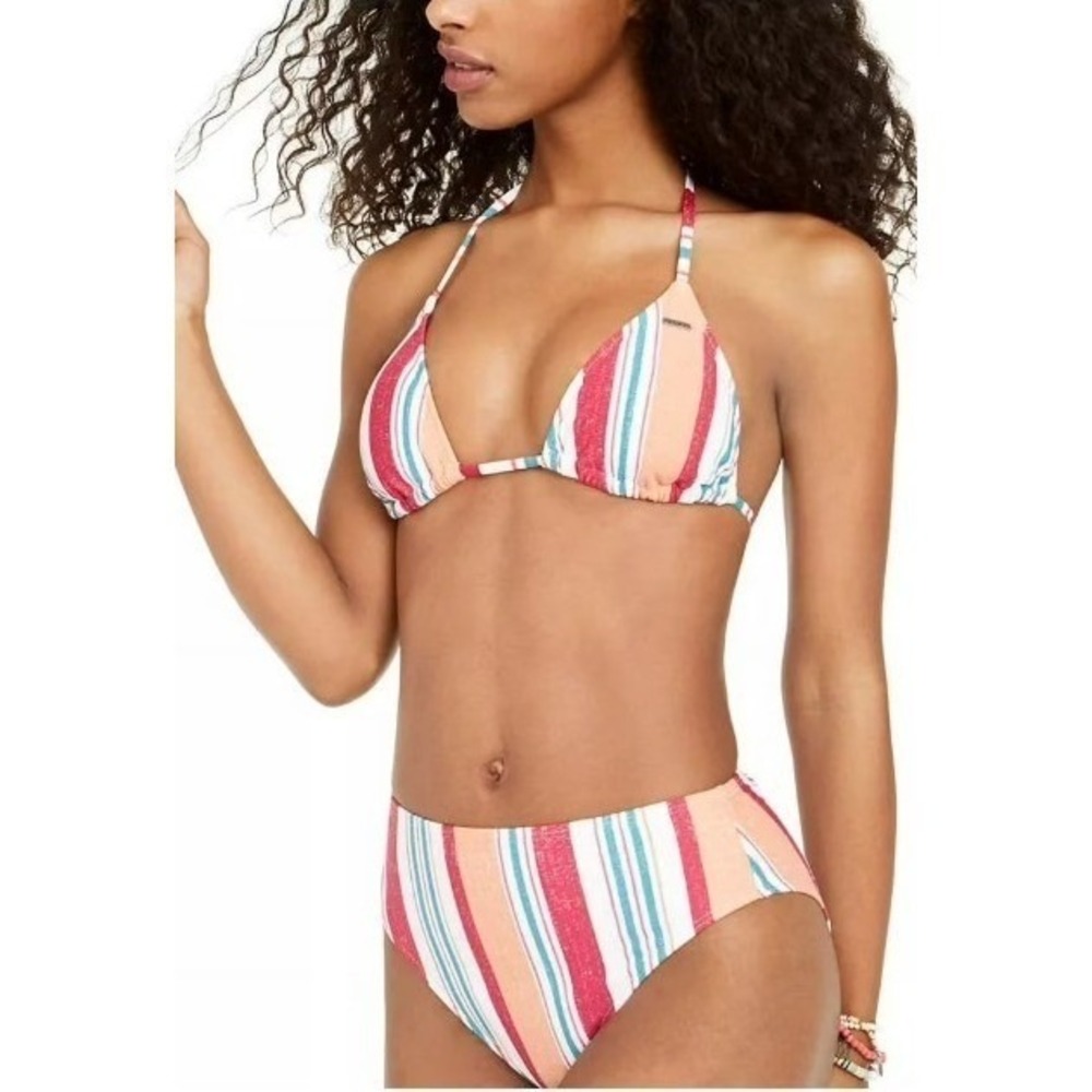 Roxy | Beach Classics Tiki Tri Striped Bikini Set High Waist Pink Teal | Small